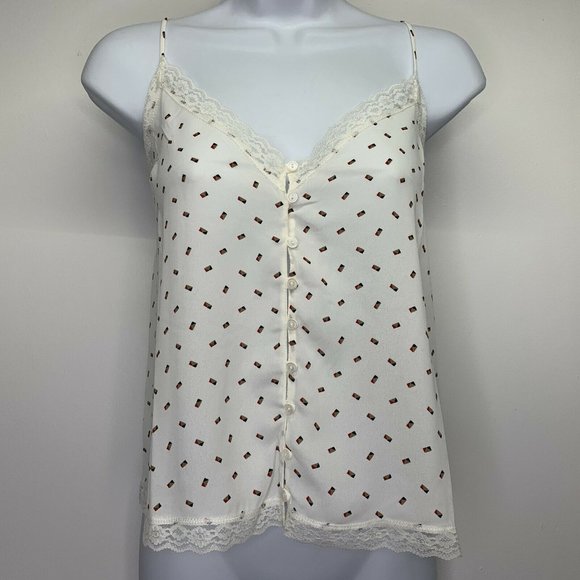 Lush Camisole Size Large Cream Button Front Lace - Picture 1 of 8